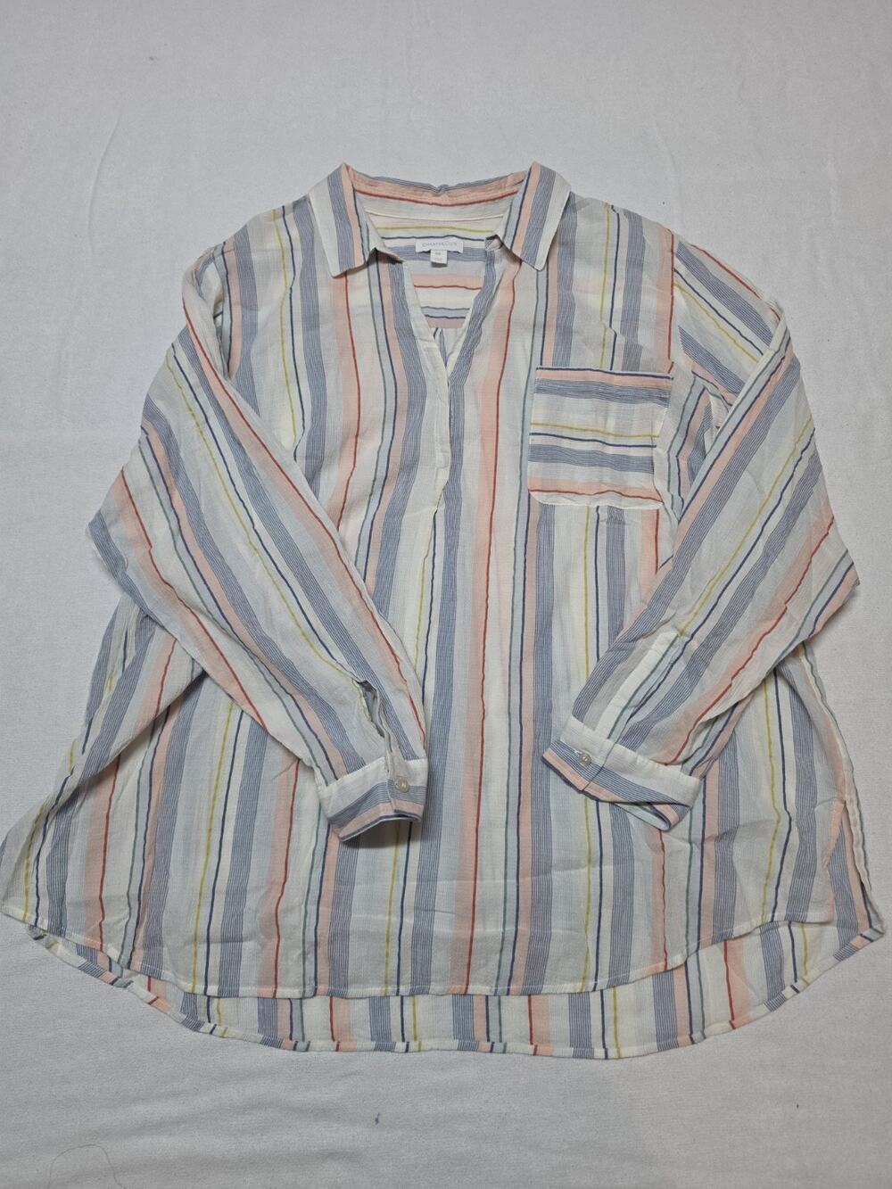 Charter Club Women’s XXL Multicolor Striped Long Sleeve Popover Tunic Blouse